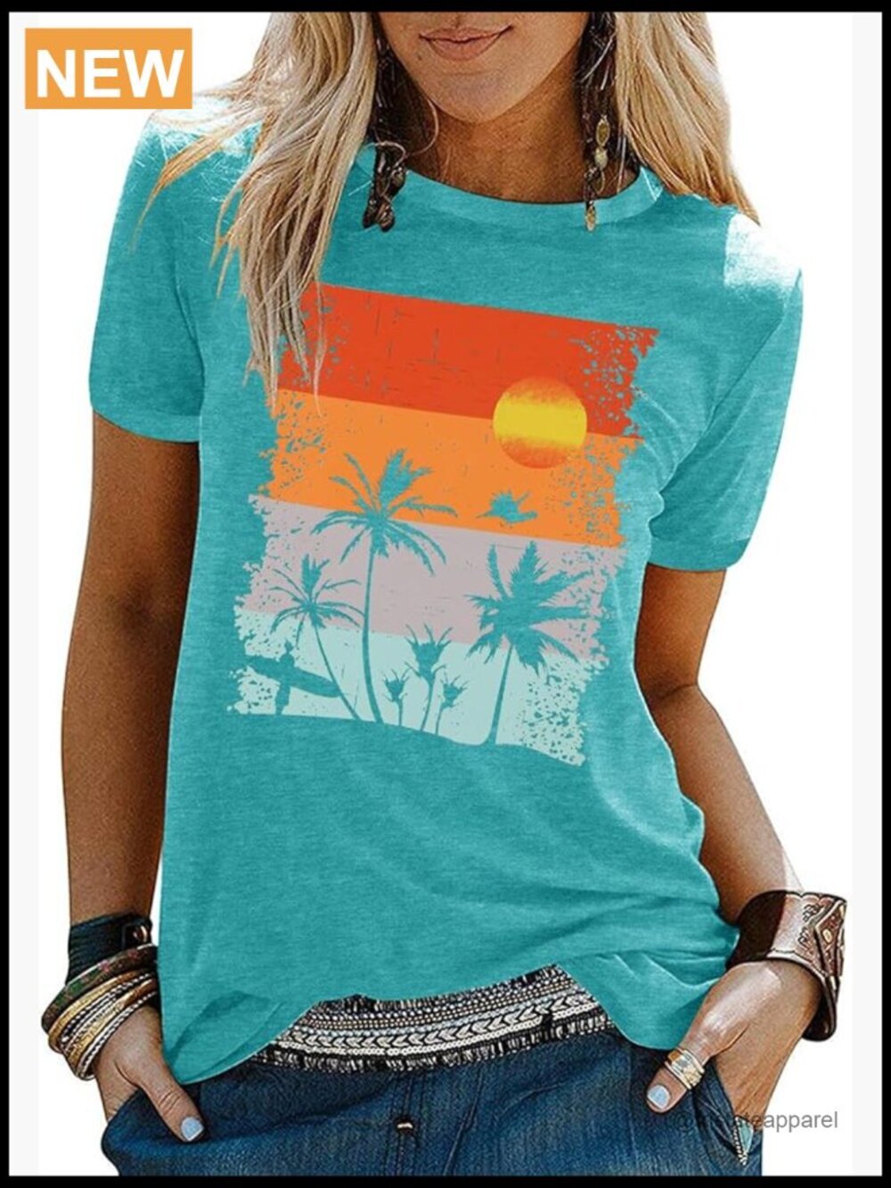 Women's Hawaiian Graphic Tee Sunset Palm Tree Summer Vacation T-Shirt